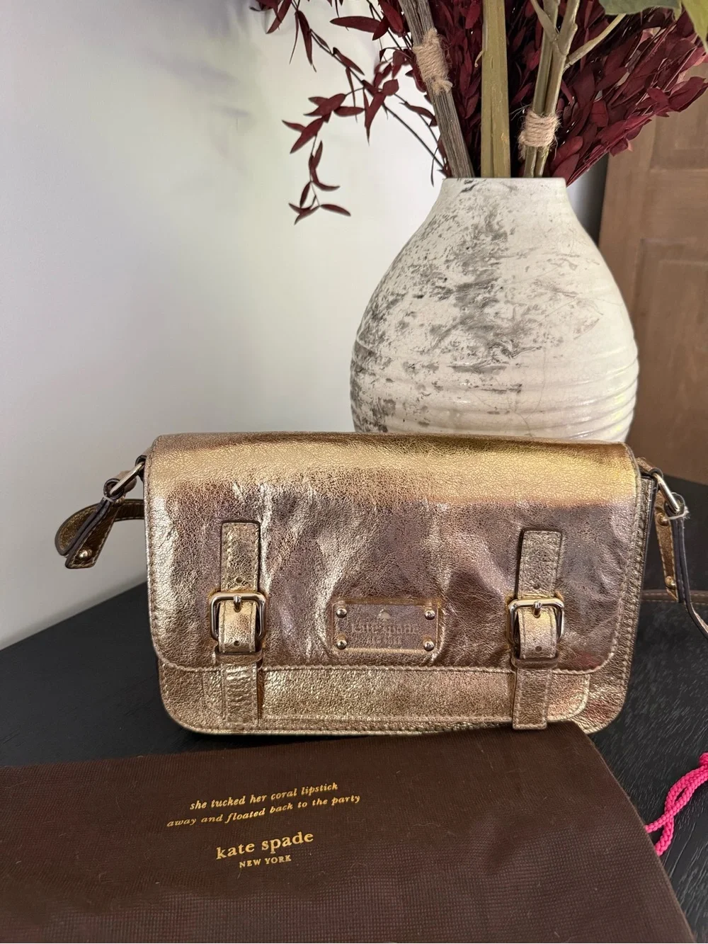 Kate Spade Metallic Flicker Scout Gold Messenger Crossbody Bag